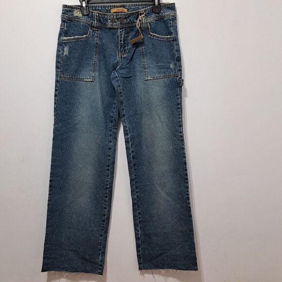 Refuge Y2K Cargo Cotton Distressed Wide Leg Raw Hem Jeans S 11 Vintage Wash Blue - Picture 13 of 17